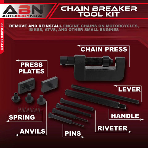 Pro Grade Chain Breaker Tool Kit With Storage Case, 13 Piece Rivet And Roller Chain Link Removal Set for Motorcycles and ATVs