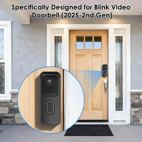 Adhesive No Drill Door Mount For 2025 Blink Video Doorbell 2nd Gen Anti Theft Bracket shown on a wooden door