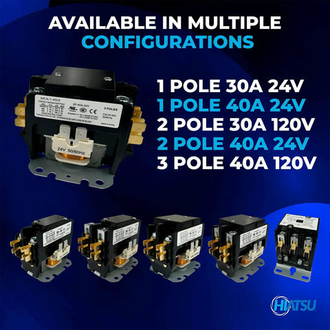 2 Pole 40 Amp 24V HVAC Contactor For AC Heat Pumps And Refrigeration Definite Purpose Relay Replacement With 24V Coil Plug In