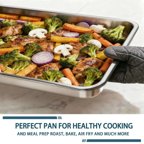 Six Pack Half Size Aluminum Baking Sheets Set For Oven Roasting PFOA PFOS PTFE Free Bare Aluminum Heavy Duty Trays in use