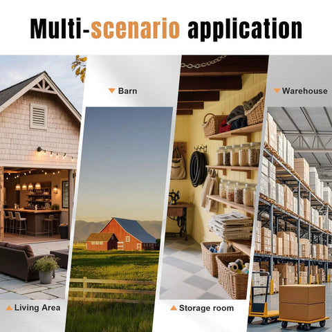 Living area, barn, storage room, and warehouse showcasing applications for 16 Foot Exterior Sliding Barn Door Hardware Kit With Box Rail Track For Exterior Use, 450 Lb Capacity, Black Weather Resistant Steel, Wall Mount System, Fits Double 48 Inch Doors, Heavy Duty Outdoor Barn Door Rail Kit