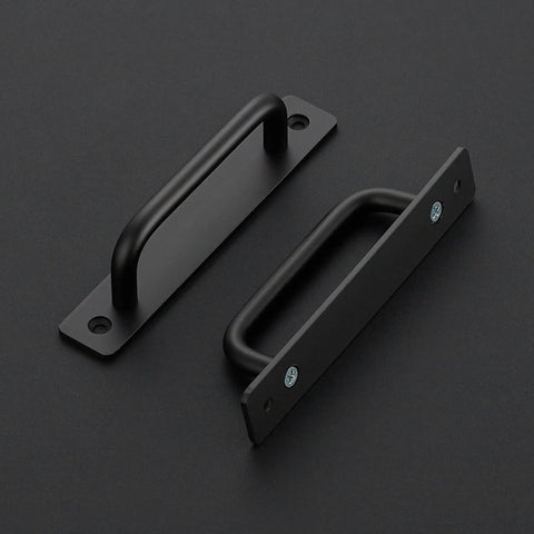 Four Pack Barn Door Handles Black Zinc Alloy Sliding Door Pulls With Plate Five Inch Hole Center And Five Inch Overall Length