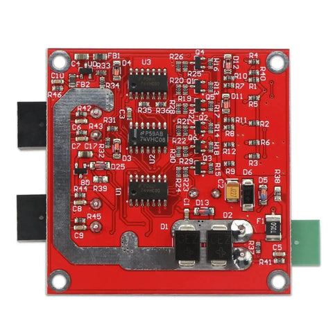 Dual H Bridge DC Motor Driver For Two Motors, PWM Speed Controller, red circuit board with components for industrial use