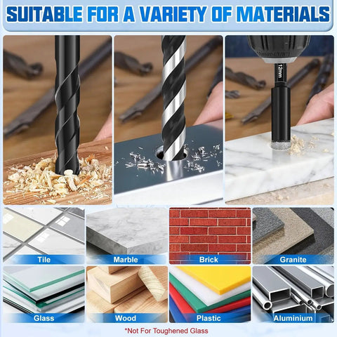 Diamond Drill Bits Set 30 Piece Pro Grade Masonry Bit Set With Premium Carbide Bits for various materials use.