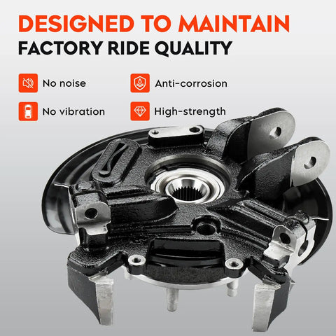 Close-up view of Rear Right Steering Knuckle And Wheel Bearing Hub Assembly For Explorer And Mountaineer 2002 2005 Passenger Side 5 Lug Without Traction Control Replacement Part LK002 698012.