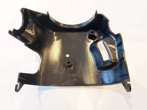 Black plastic steering column shroud cover for tilt steering fits 1999 to 2002 Silverado, showing interior contours and mounting points.