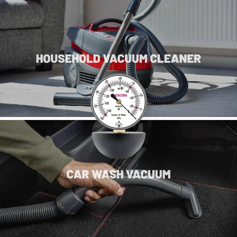 Vacuum Suction Gauge For Household And Central Vacuums, 0 To 160 Inches Of Water, Two And A Half Inch Dial, displayed with vacuums