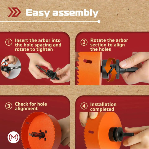 Pro Grade Bi-Metal Hole Saw Kit For Recessed Lighting 6-1/4 Inch With Silicone Dust Bowl And 11/32 Inch Hex Shank Arbor assembly guide