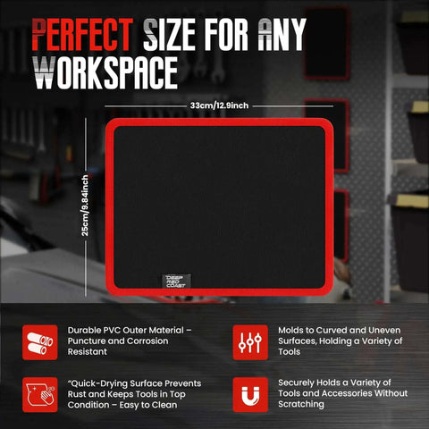 Magnetic Tool Mat 40-Lb Heavy Duty Magnetic Parts Holder Flexible Grip-Ready Non-Slip Tool Organizer With PVC Protection For Garage, Workshop And Auto Repair 9.8 By 12.9 Inches Red