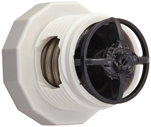 Polaris genuine parts pressure relief valve; white plastic body with threaded metal insert and black cap