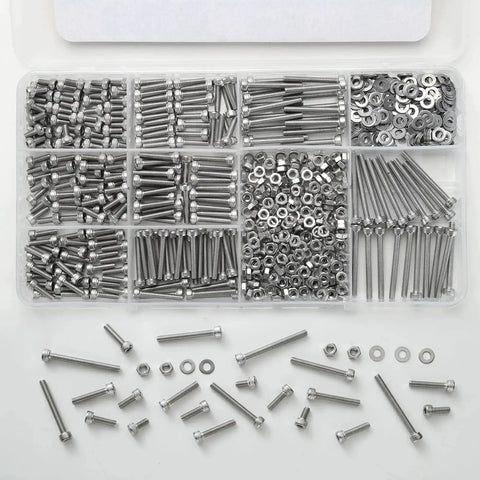 Ultimate M3 Screws And Nuts Kit For 3D Printing 750 Piece Set In 304 Stainless Steel with various screw lengths and washers