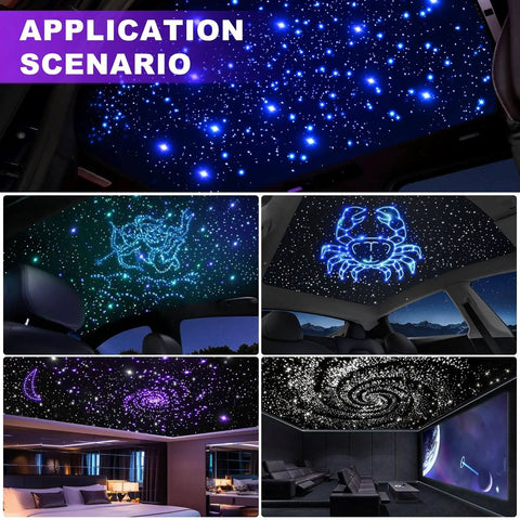 Starlight Fiber Optic Headliner Kit For Cars With Twinkle And Lit Sound Activated RGBW Lighting application scenarios in cars and rooms