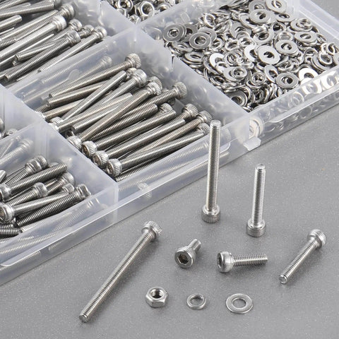 480 Piece M4 Screws Assortment Kit For 3D Printer And DIY Projects With Hex Socket Head Cap Screws In 6mm 8mm 12mm 16mm 20mm 25mm 30mm, Includes Nuts, Lock Washers And Flat Washers, Made Of 304 Stainless Steel, with organized storage box view