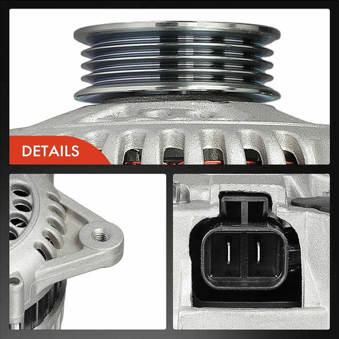 Plug-And-Play Alternator For Mazda Miata 2001 Through 2005, 12V 80A With 4-Groove Pulley And Clockwise Rotation, Easy Replacement BP6D18300A Fits 01 02 03 04 05 MX-5 Models, Reliable Electrical Power For Daily Drive - close-up of 4-groove pulley and connector details.