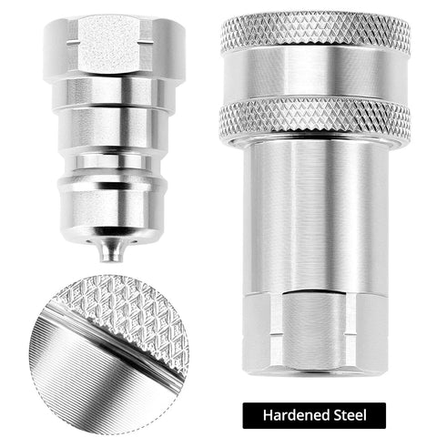 QWORK hydraulic quick-connect couplers, set of 2, 3/8 in NPT threads and 3/8 in ISO body, hardened steel with dust caps
