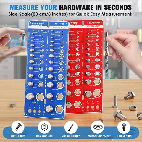 All In One Nut And Bolt Thread Checker Gauge With Standard And Metric Sizes 68 Thread Sizes in a workshop setting.