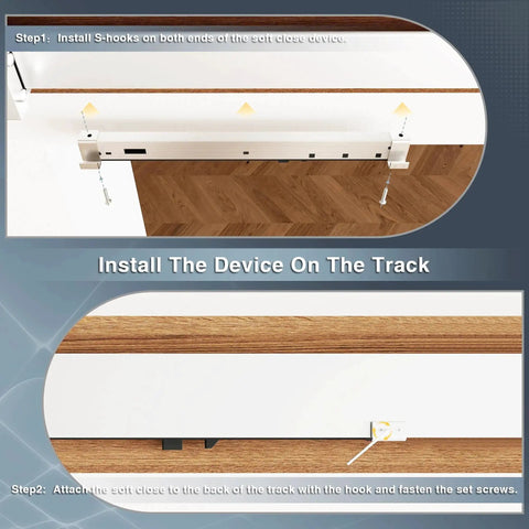 Two Pack Stainless Steel Barn Door Soft Close Mechanism For Flat Track With Adjustable Weight Up To 160 Pounds Universal Compatibility Hole Free Installation Or Drilled Track Optional Effortless Smooth Opening And Closing Silver, installation instructions