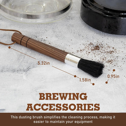 Takavu coffee grinder cleaning brush with wooden handle and black boar bristles.