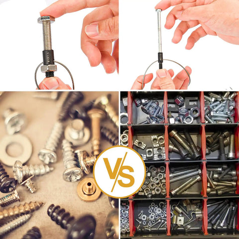 Nut And Bolt Thread Checker Pro Grade Set With 28 Gauges Including 15 Inch SAE And 13 Metric Gauges For Quick Identification And Verification Of Thread Size In The Workshop DIY Ready - close-up of gauges and screws.