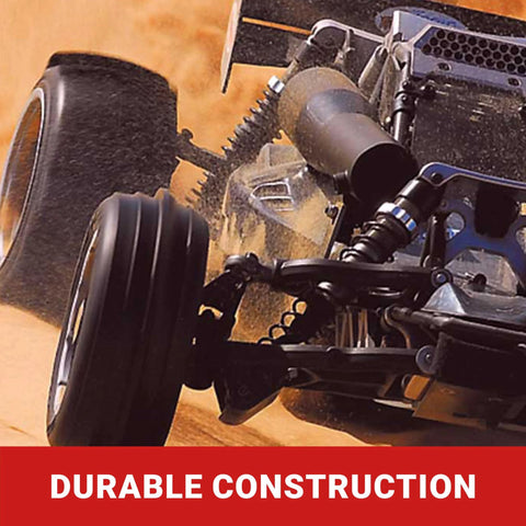FastEddy Bearings kit for Traxxas Slash RC car; front wheel and suspension on dirt track, ceramic sealed bearings.