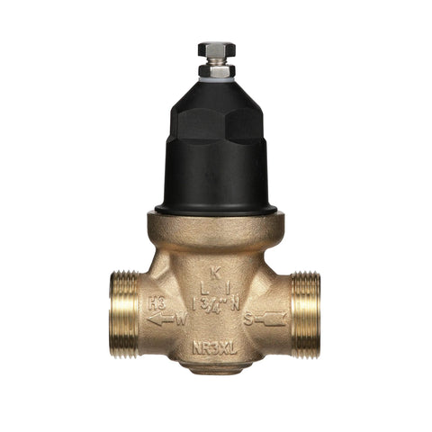 Zurn Wilkins NR3XLDU 3/4 in pressure reducing valve with double union FNPT, brass body, black cap