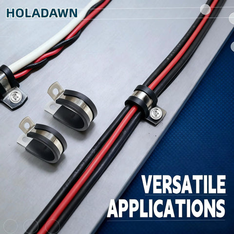 Holadawn 60-piece cable clamps kit, 304 stainless steel with rubber cushions for pipes/hoses, 5 sizes: 1/4–1 in.
