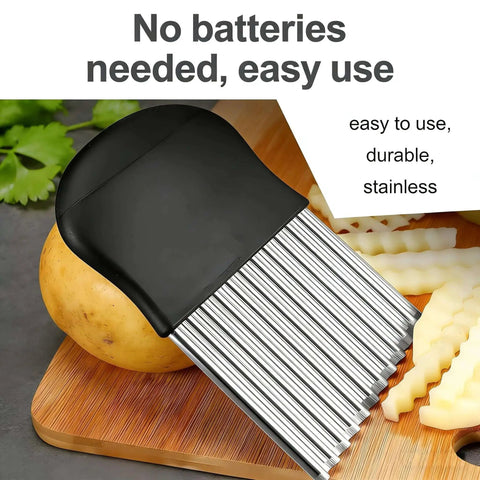 French Fry Slicer With Large Crinkle Cutter For Perfect Fries And Veggie Slices, Stainless Steel Wavy Knife Tool For Potatoes Fruits And More
