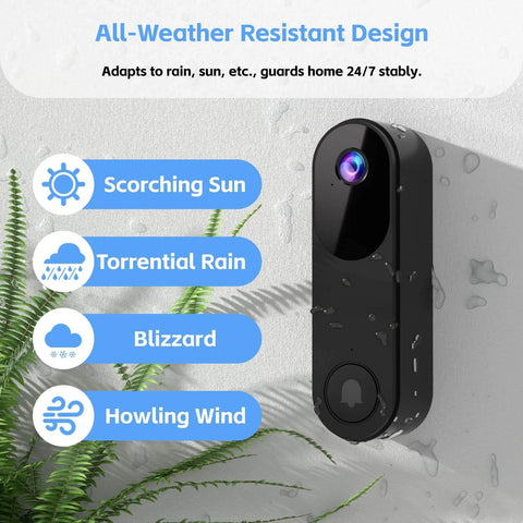 Wireless Video Doorbell Camera With Battery Power For Front Door, Color Night Vision For Day And Night Monitoring, Two Way Audio