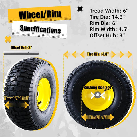 15x6.00-6 Tubeless Lawn Mower Tire And Wheel Assembly Front Replacement For John Deere And Other Riding Mowers