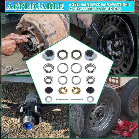Heavy Duty Boat Trailer Bearing Kit Set For 3500 Lb Axles One And Three Eighths To One And One Sixteenth Inch EZ Lube Spindle