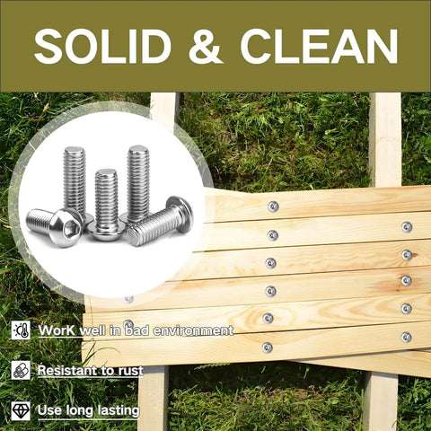 Premium Stainless Steel M2 Button Head Hex Socket Screws Kit 660Pcs M2x4 6 8 10 12 16 20mm 304 Grade shown installed on wood