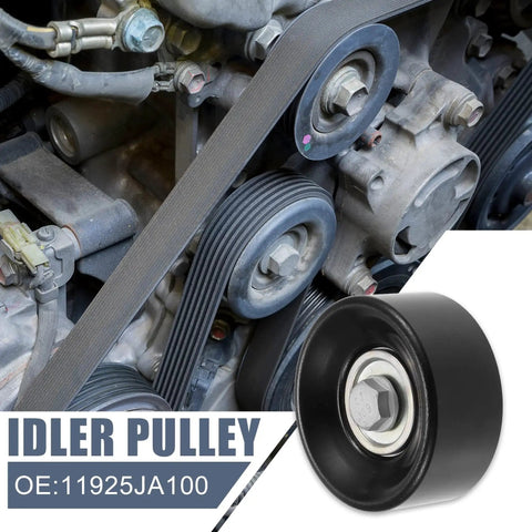 Drive Belt Idler Pulley For Nissan Altima 2007 2012 And Murano 2009 2014 V6 3.5L Replace 11925JA100 installed and side view
