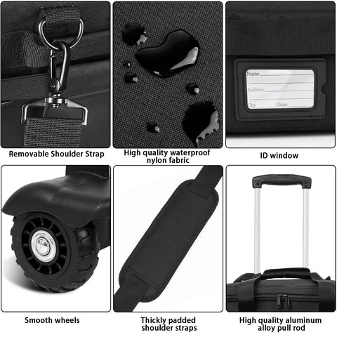 Close-up details of a Rolling Teacher Bag With Built In Hard Board And Detachable Trolley Large 35L Storage Laptop Compartment.