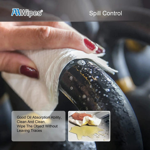 Close-up of Cleanroom Wipes Nonwoven 9x9 68g Grade A Cellulose-Polyester Blend Bag 600 used for spill control