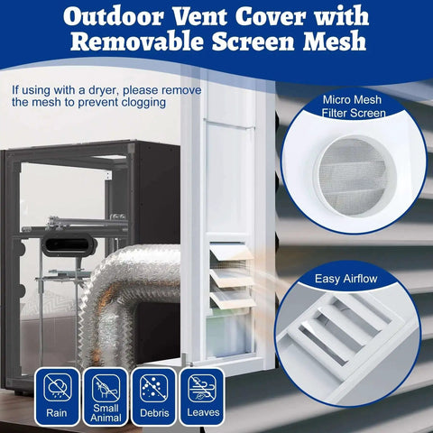 Window Vent Kit With Louvered Cover For 3 Inch And 4 Inch Vent Hose Fits Dryers Laser Engravers And 3D Printer Enclosures