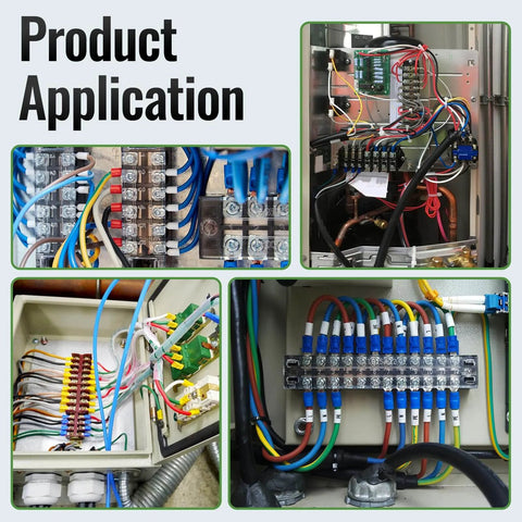 Heavy Duty 15A Screw Terminal Block With 12 Position Dual Row Covered Design in use in various electronic wiring setups