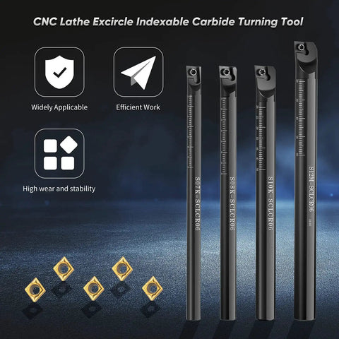 Lathe Boring Bar Set Pro Grade 4 Holder SCLCR06 95 Degree S07K S08K S10K S12M With 10 CCMT0602 Carbide Inserts And 4 Wrenches