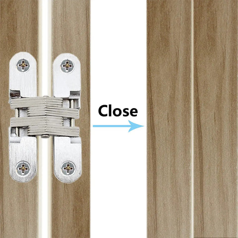 2 Pack Invisible Hinge For Cabinets And Doors, Hidden Concealed Hinge With 180 Degree Swing, mounted on wooden surface
