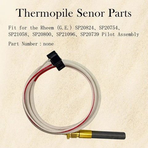 Memiuyelay natural LP thermopile sensor with white cable and brass pilot tip, fits Rheem Ruud Richmond water heaters.
