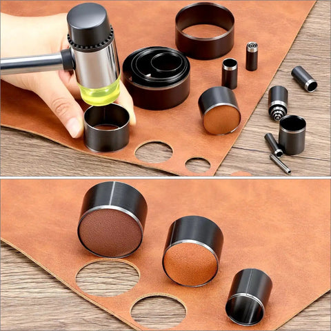 Leather Circle Cutter Tool Set With 21 Piece Pro Grade High Carbon Steel Punch Kit for precise circular cuts in leather crafts