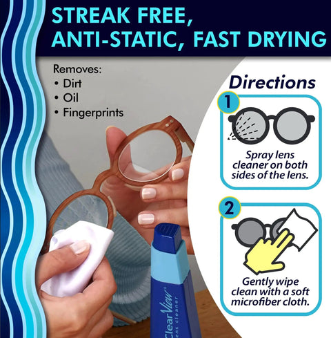 Instructions for using Portable Eyeglass Lens Cleaner Kit With Refillable Spray And Microfiber Cloth with streak-free results