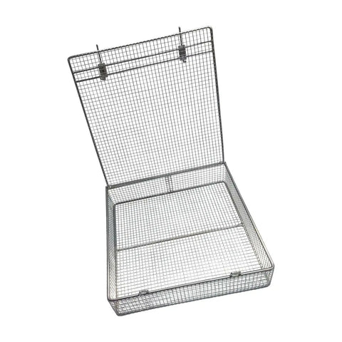 Stainless Steel Mesh Parts Washing Basket With Double Locking Lid For Secure Storage And Parts Cleaning, Rust Resistant Heavy Duty Organizer Tray, 11 By 11 By 3 Inches, open view