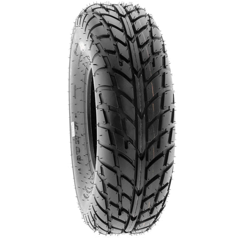 Front view of Versatile All Terrain ATV UTV Tire Set Of 2 6 Ply Tubeless A021 14570-6 On 6 Inch Rims for off-road use.