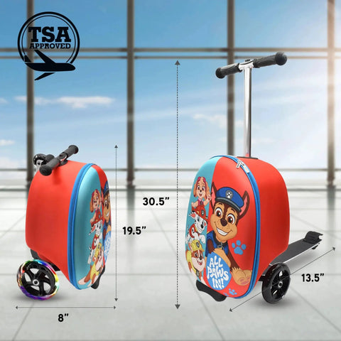 Kids Ride On Suitcase Scooter Luggage With Light Up Wheels And Easy Steering For Toddlers Featuring Paw Patrol design