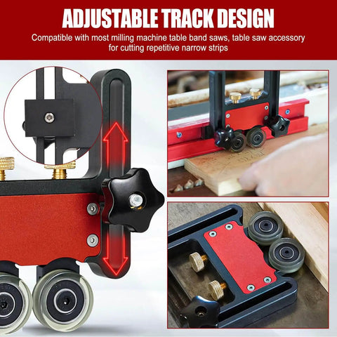 Updated Bearing Roller Featherboards For Table Saw And Router, versatile thin rip jig, adjustable brass knob, multiple views