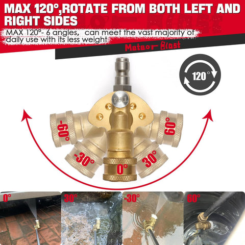 Meteor Blast 120° pivoting pressure washer coupler, brass body with stainless safety lock, 1/4" quick connect