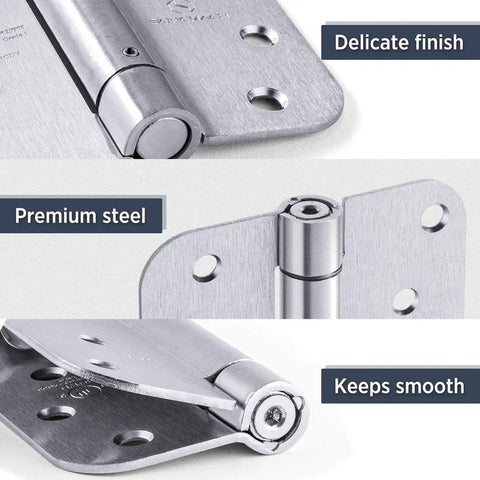 Satin Self Closing Door Hinges Five Eighths Inch Radius Heavy Duty Auto Close Spring Loaded Mortise Hinges shown in steel finish