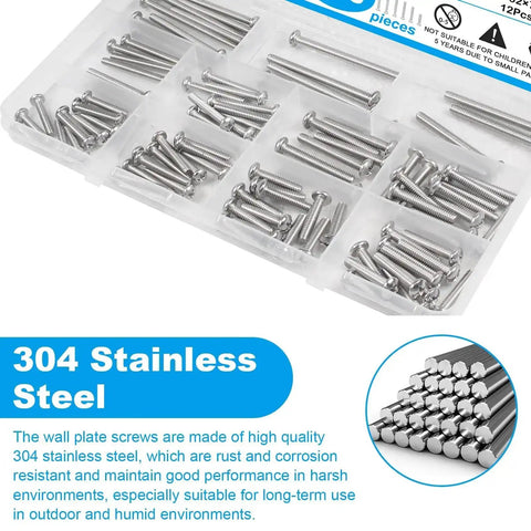 Machine Screws Kit In Stainless Steel, 100 Pieces, Sizes 6-32 And 8-32, Phillips Pan Head in organizer box