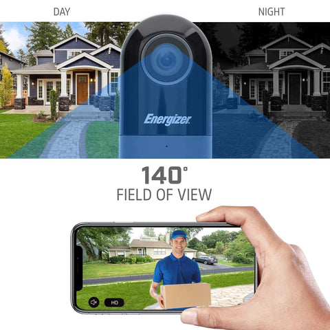 Image showing the 1080P Wired Video Doorbell For Real Home Security With 140 Degree Field Of View, Requires Existing Doorbell Wires, Not Battery Powered, 2-Way Audio, Local 128GB Storage Plus Cloud Backup, Remote Access, Night Vision, And iOS/Android App illustrating day and night views and mobile app access.