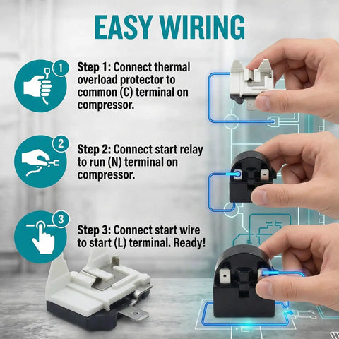 Steps to install 4.7 Ohm 3 Pin PTC Starter Relay and Overload Kit for mini fridges
